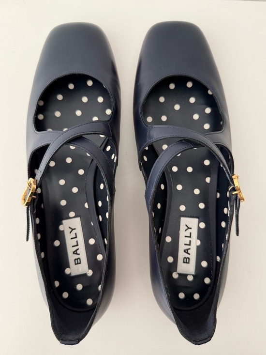 Bally Shoes - Bally Baunty Ballerina Navy Mary Jane Flats with Polka Dot Insole